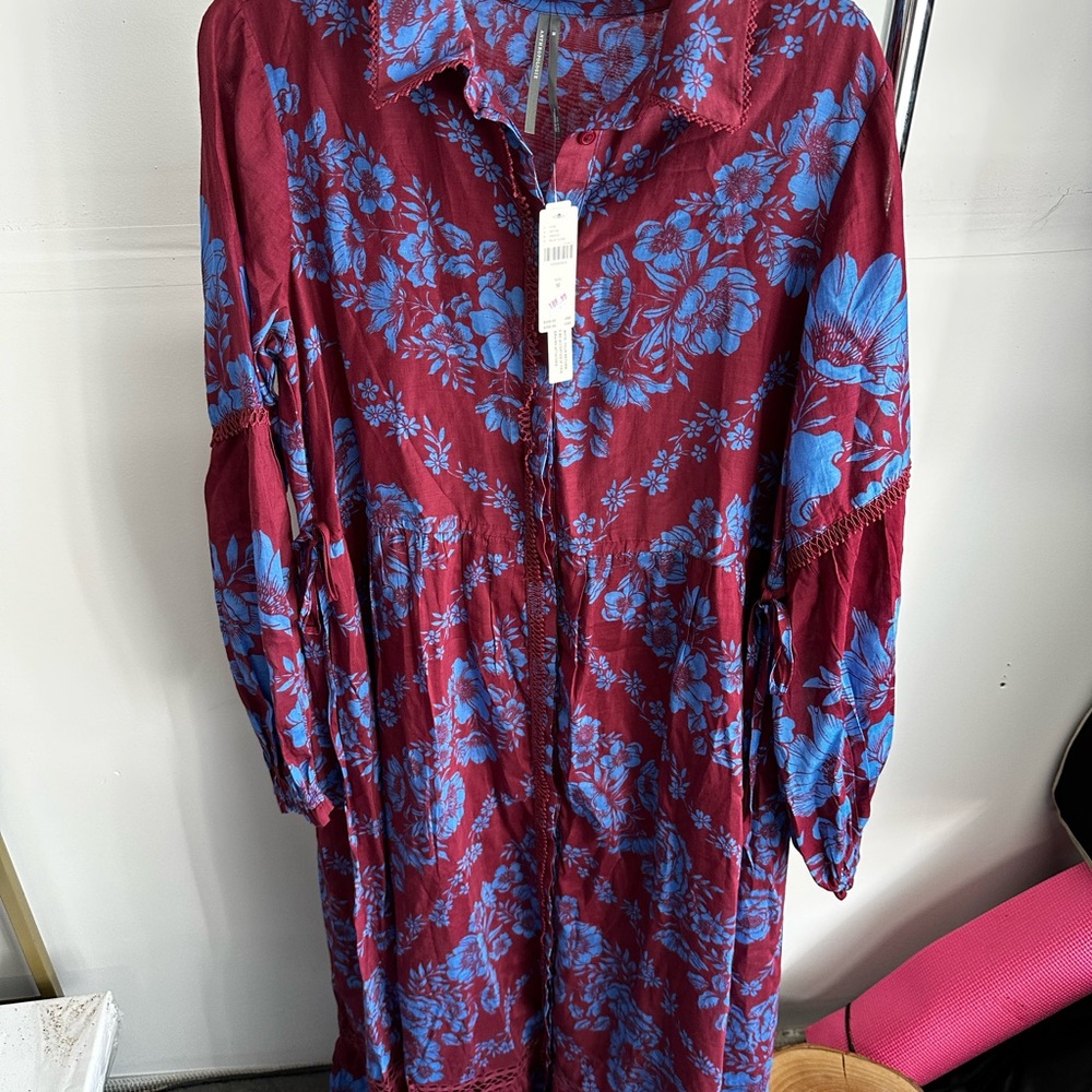 Anthropologie Burgundy and Blue Floral Blouse